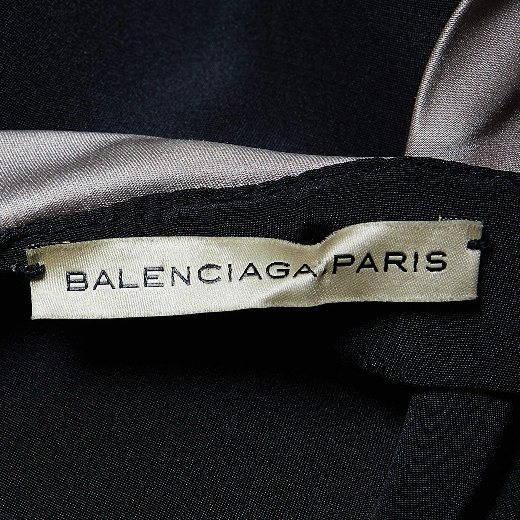 Balenciaga Black Silk Satin Contrast Trim Detail Sleeveless Maxi Dress M In Good Condition In Dubai, Al Qouz 2