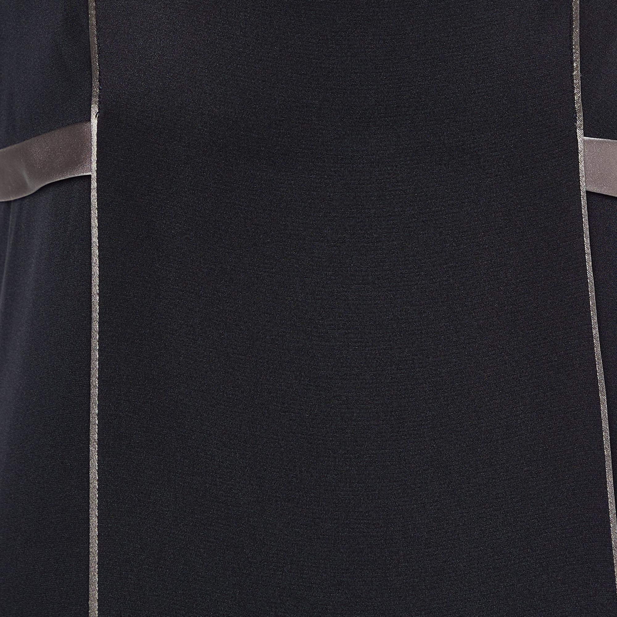 Balenciaga Black Silk Satin Contrast Trim Detail Sleeveless Maxi Dress M 1