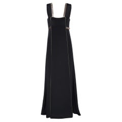 Balenciaga Black Silk Satin Contrast Trim Detail Sleeveless Maxi Dress M
