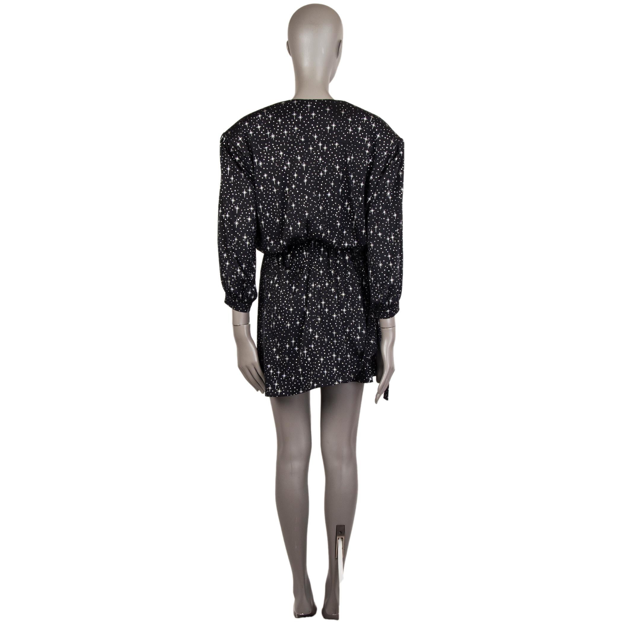 Black BALENCIAGA black silk STARS PRINT DRAPED MINI Dress 34 XS For Sale