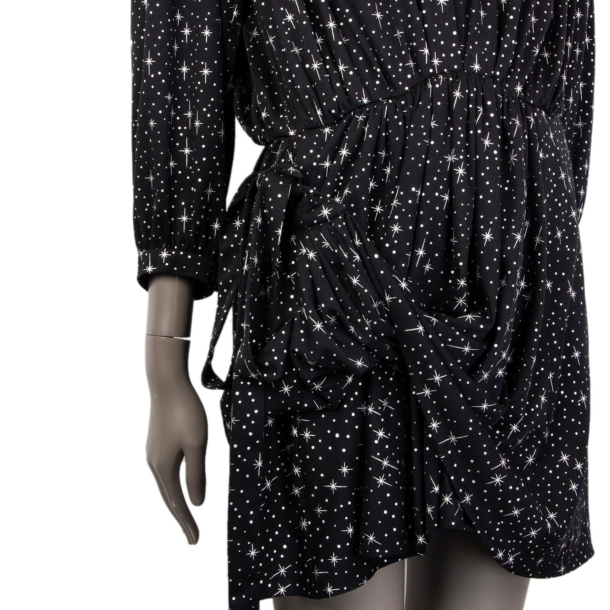BALENCIAGA black silk STARS PRINT DRAPED MINI Dress 34 XS In Excellent Condition For Sale In Zürich, CH