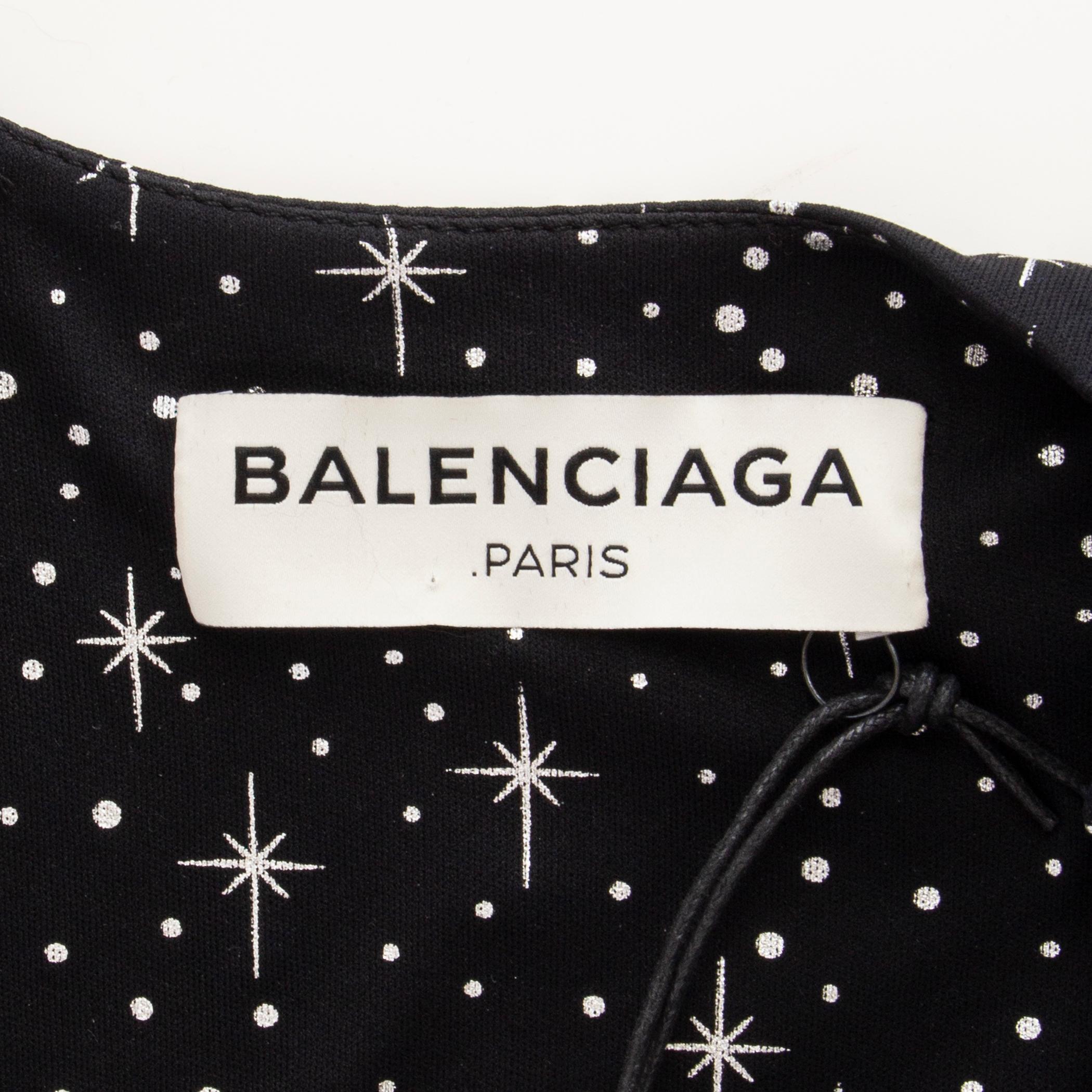 Women's BALENCIAGA black silk STARS PRINT DRAPED MINI Dress 34 XS For Sale