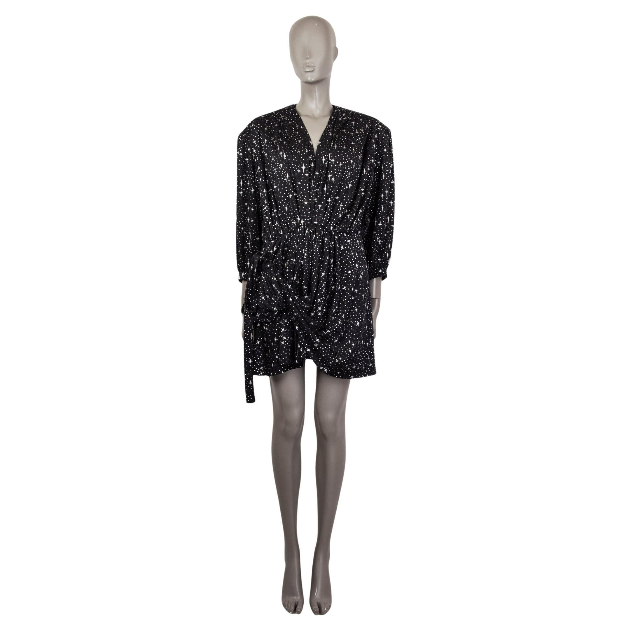 BALENCIAGA black silk STARS PRINT DRAPED MINI Dress 34 XS For Sale
