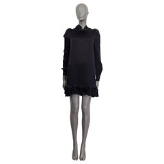 BALENCIAGA black silk TEXTURED RUFFLED HEM MINI Dress 36 XS