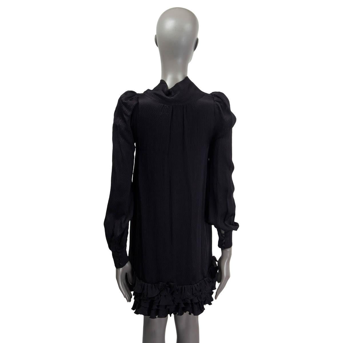 Black BALENCIAGA black silk TEXTURED RUFFLED HEM MINI Dress 36 XS For Sale