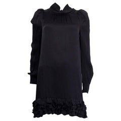 BALENCIAGA - Vestito MINI in seta nera con orlo increspato 36 XS