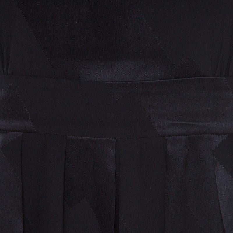 Women's Balenciaga Black Silk Zig Zag Patterned Pleated Dress M