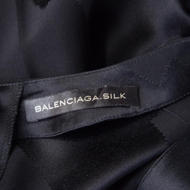 Balenciaga Black Silk Zig Zag Patterned Pleated Dress M 3
