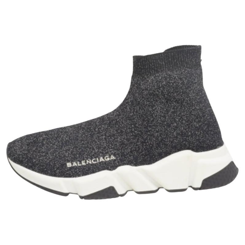Balenciaga Schwarz/Silber Glitter-Strick- Speed Trainer-Sneakers aus Stoff Größe 35
