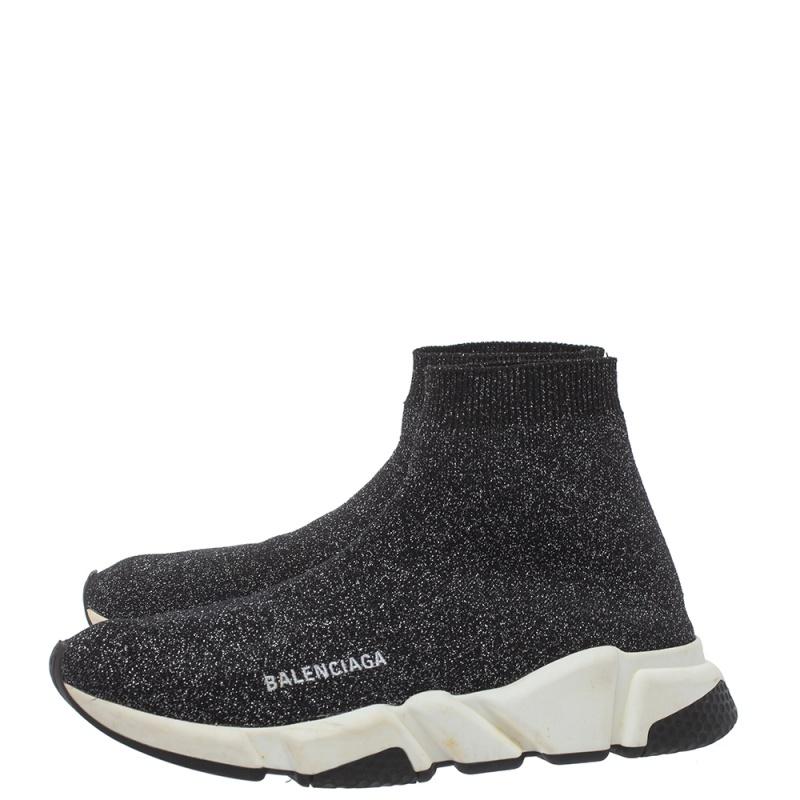 Balenciaga Schwarz/Silber Glitter-Strick- Speed-Turnschuhe aus Stoff Größe 40 im Angebot 1