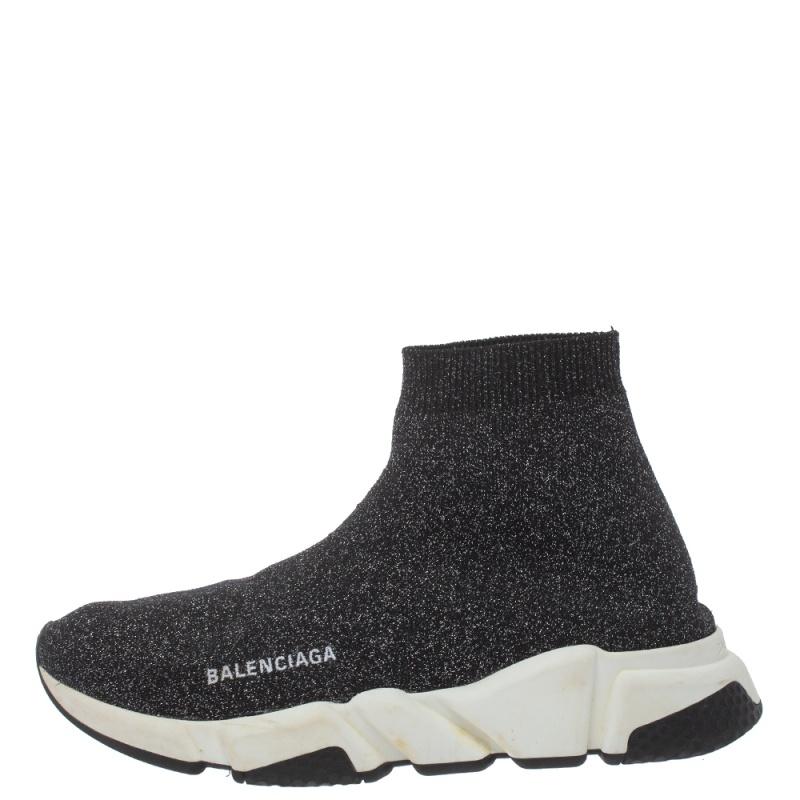Balenciaga Schwarz/Silber Glitter-Strick- Speed-Turnschuhe aus Stoff Größe 40 im Angebot 2