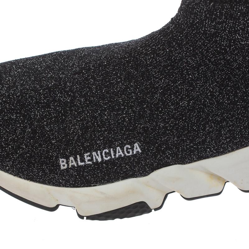Balenciaga Schwarz/Silber Glitter-Strick- Speed-Turnschuhe aus Stoff Größe 40 im Angebot 3