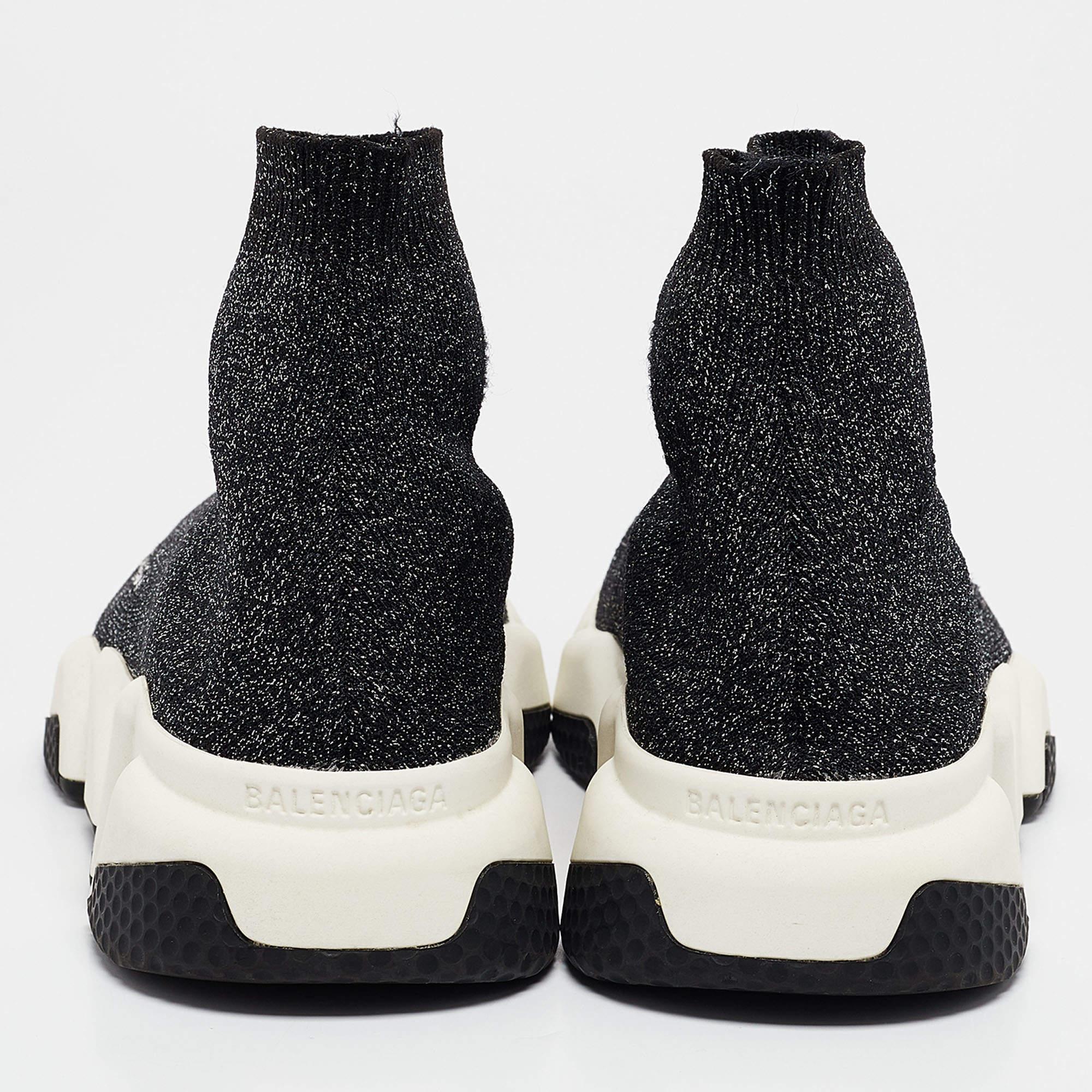 Balenciaga Black/Silver Lurex Fabric Speed Trainer Sneakers Size 38 For Sale 1
