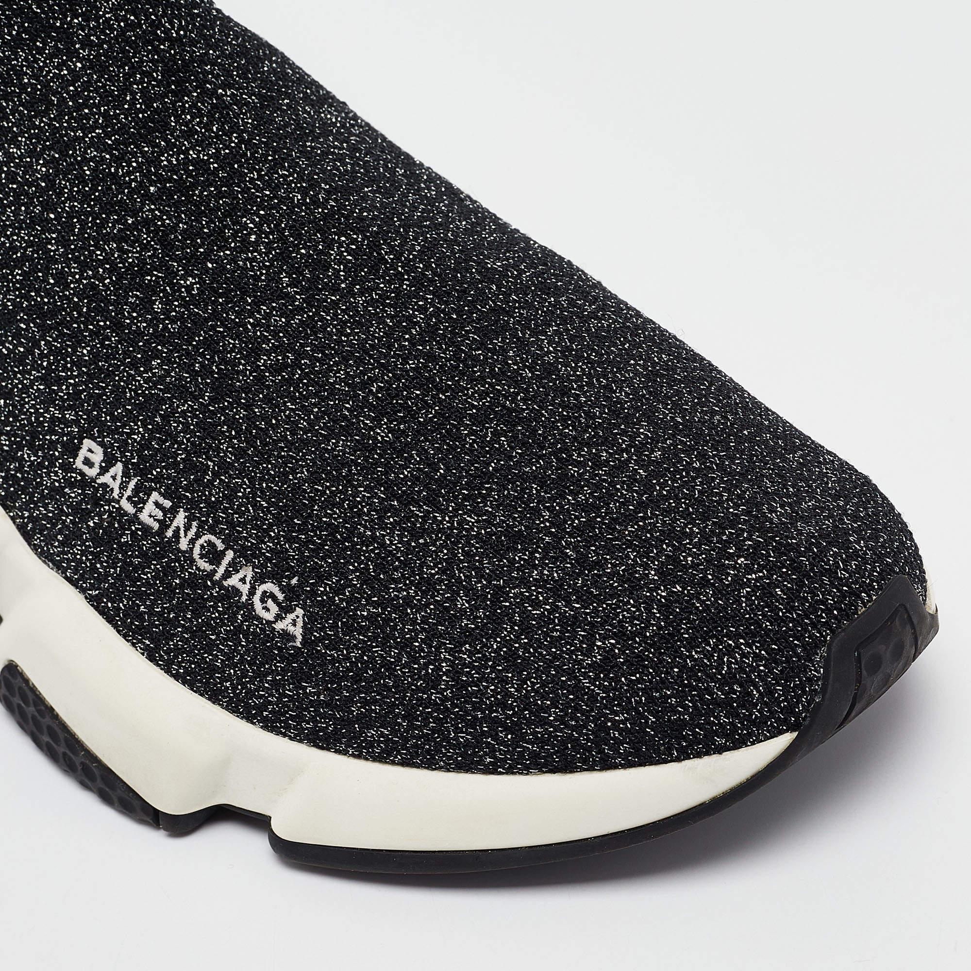 Balenciaga Black/Silver Lurex Fabric Speed Trainer Sneakers Size 38 For Sale 3