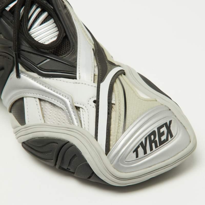 Balenciaga Black/Silver Rubber and Mesh Tyrex Sneakers Size 39 2
