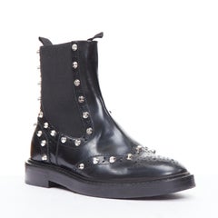BALENCIAGA black silver studded brogue chelsea ankle boots EU38
