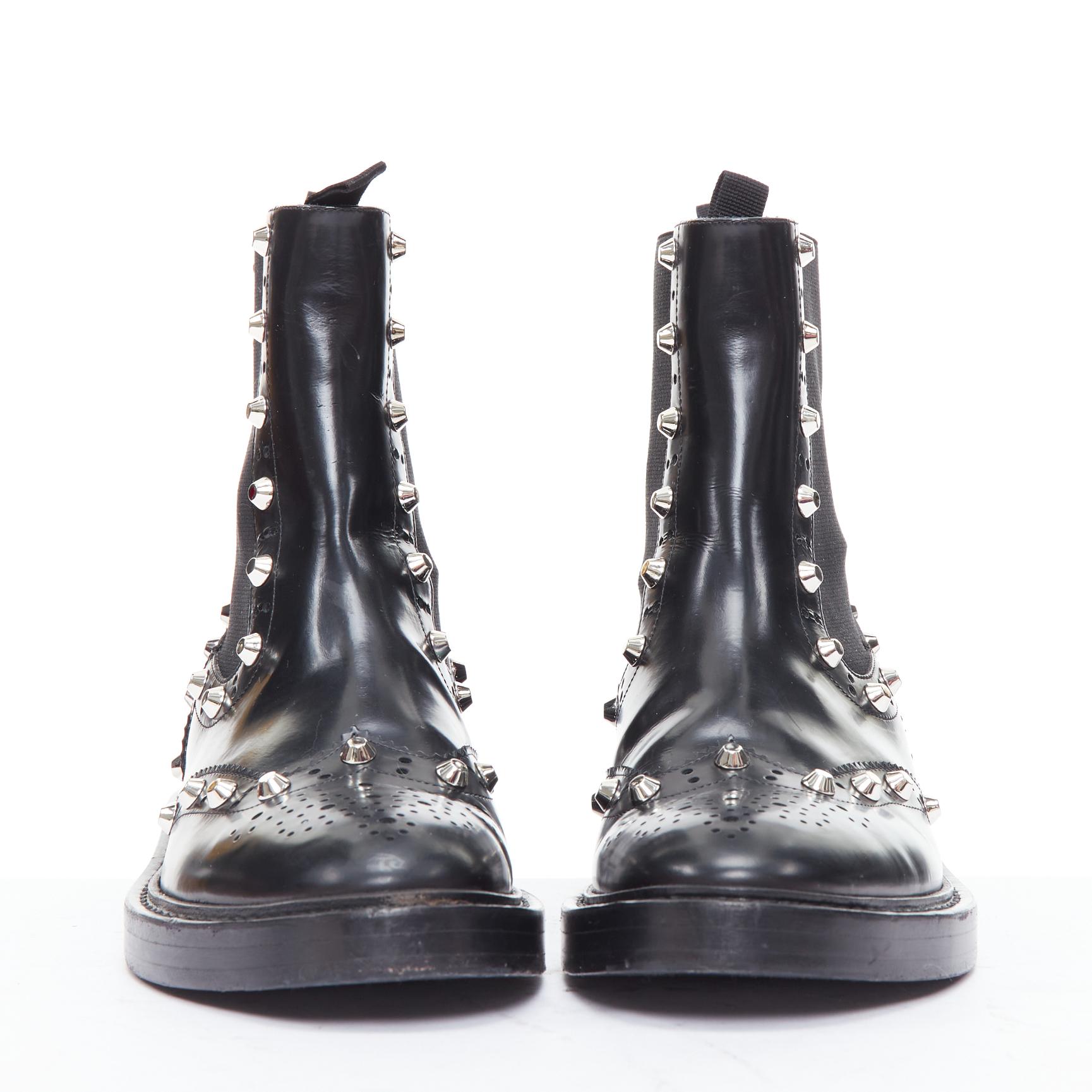 Black BALENCIAGA black silver studded brogue chelsea ankle boots EU38 For Sale