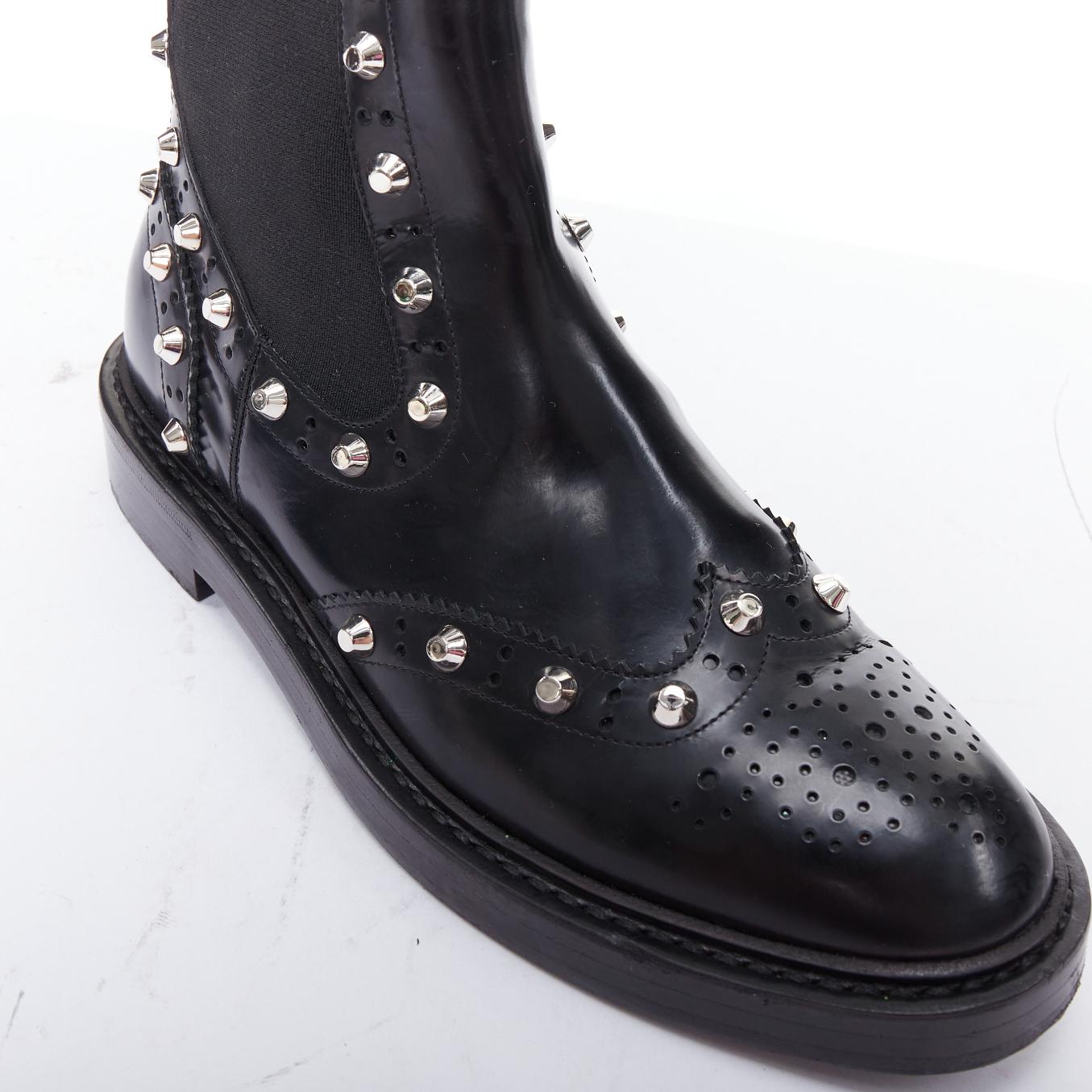 BALENCIAGA black silver studded brogue chelsea ankle boots EU38 For Sale 2