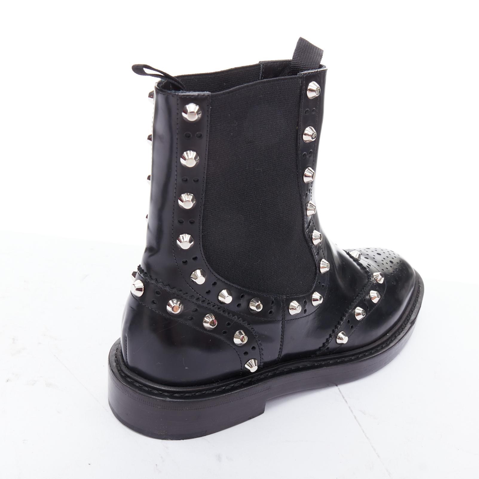 BALENCIAGA black silver studded brogue chelsea ankle boots EU38 For Sale 3