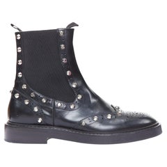 BALENCIAGA black silver studded brogue chelsea ankle boots EU38
