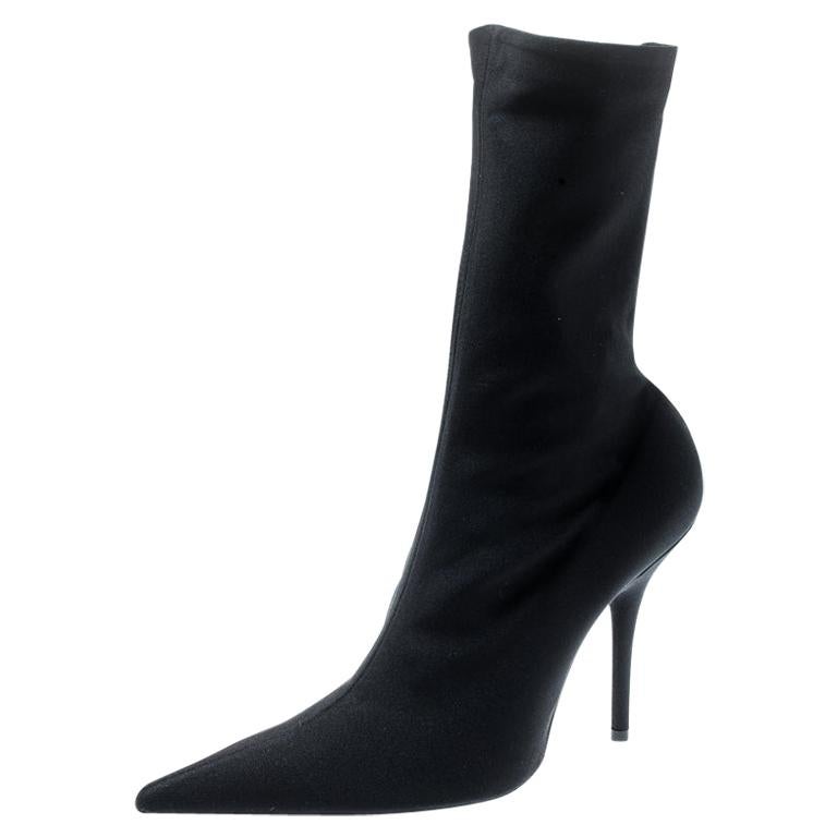 Balenciaga Black Spandex Fabric Knife Mid Calf Pointed Toe Boots Size 39  For Sale at 1stDibs