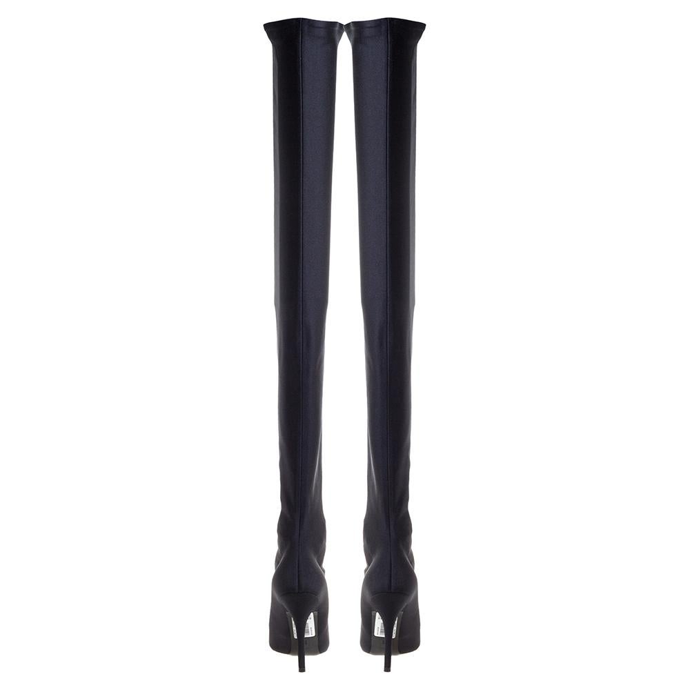 Balenciaga Black Spandex Fabric Knife Over The Knee Boots Size 35 In New Condition In Dubai, Al Qouz 2