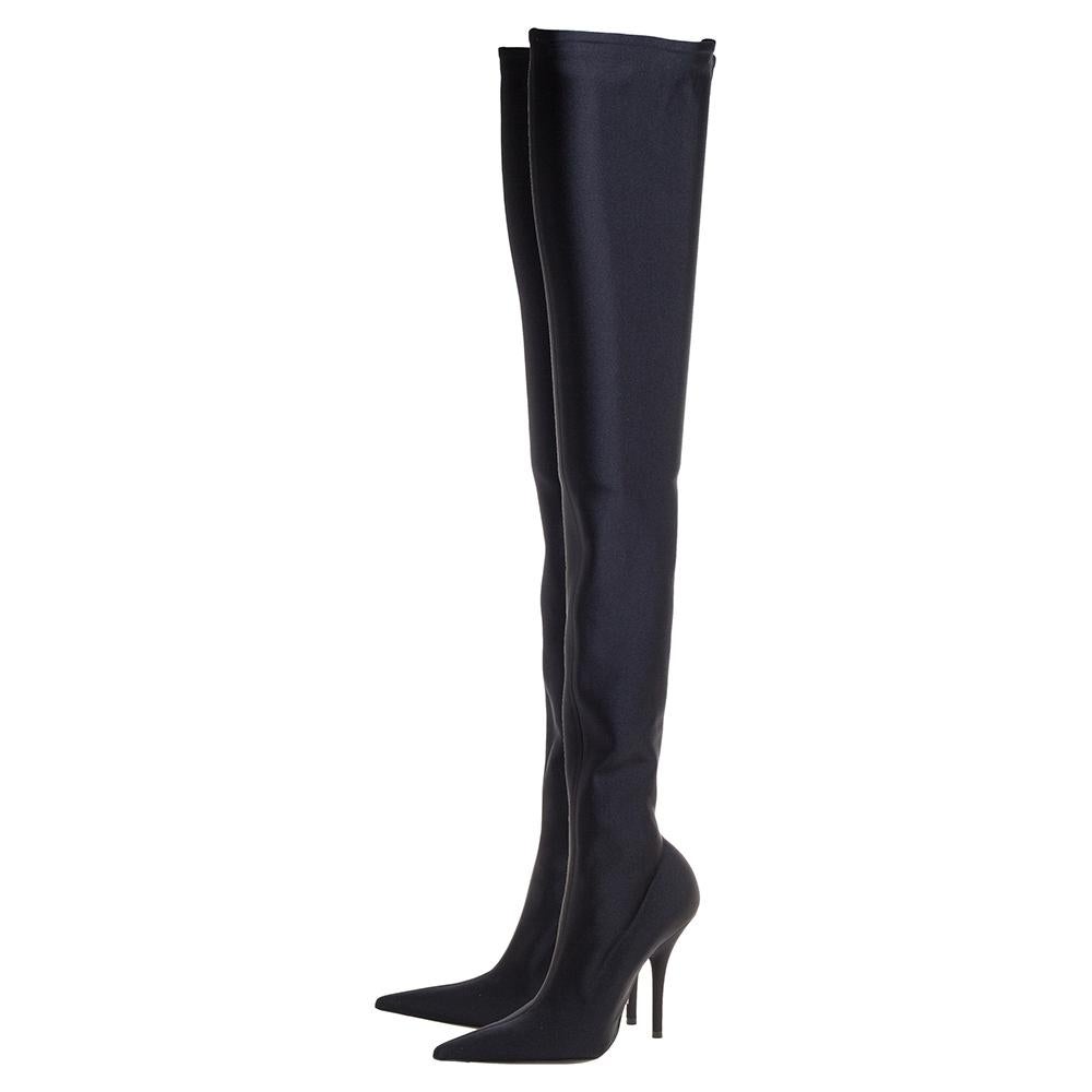Balenciaga Black Spandex Fabric Knife Over The Knee Boots Size 35 2