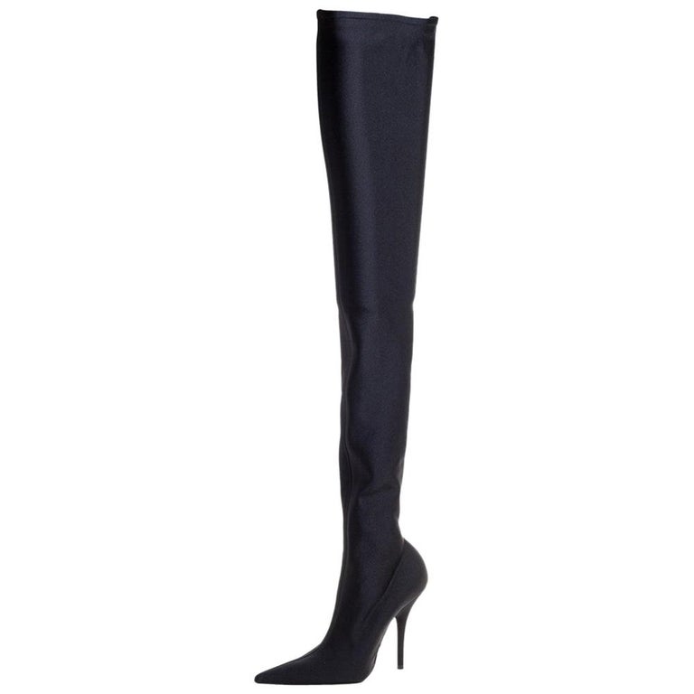 Balenciaga Black Spandex Fabric Knife Over The Knee Boots Size 35 at ...