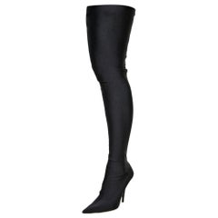 Balenciaga Black Spandex Fabric Knife Over The Knee Boots Size 36
