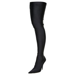 Balenciaga Schwarz Spandex Stoff Messer über das Knie Stiefel Größe 36