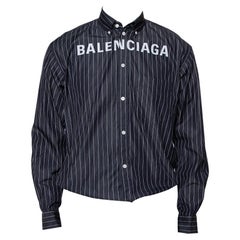 Balenciaga Black Striped Cotton Logo Embroidered Button Front Shirt S