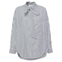 Balenciaga Black Striped Cotton Neck Tie Detail Oversized Shirt S
