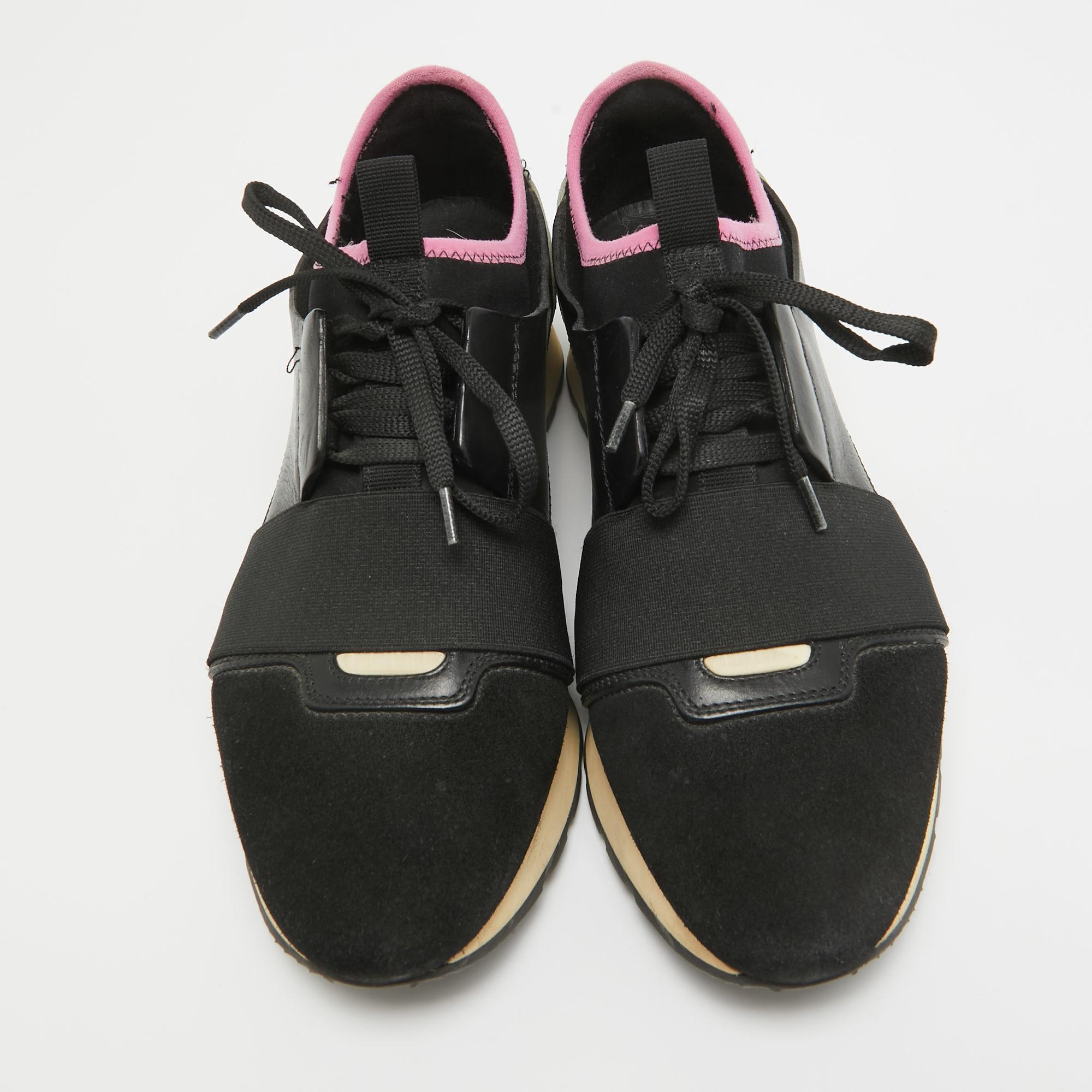Balenciaga Black Suede and Leather Race Runner Sneakers Size 39 In Excellent Condition In Dubai, Al Qouz 2