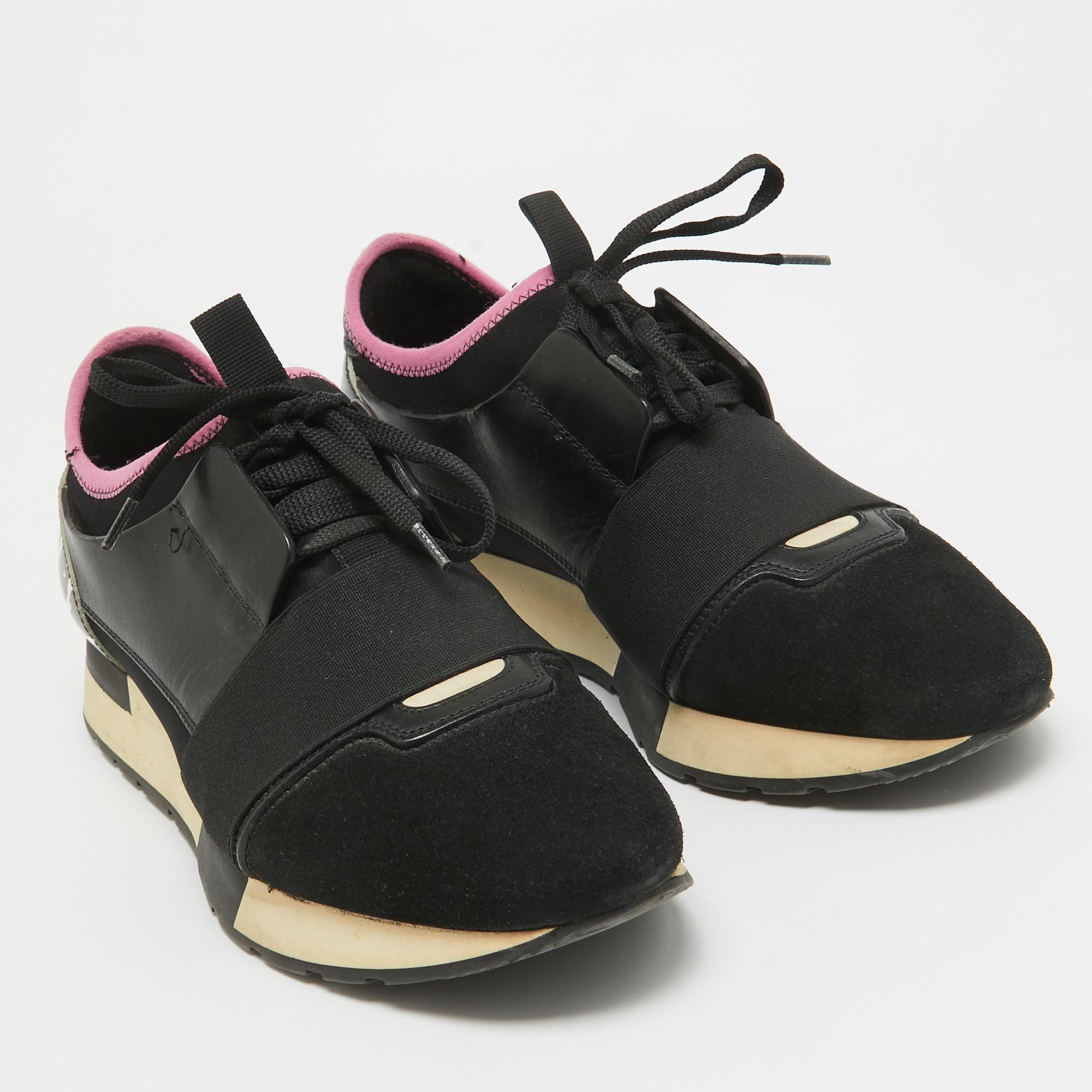 Women's Balenciaga Black Suede and Leather Race Runner Sneakers Size 39