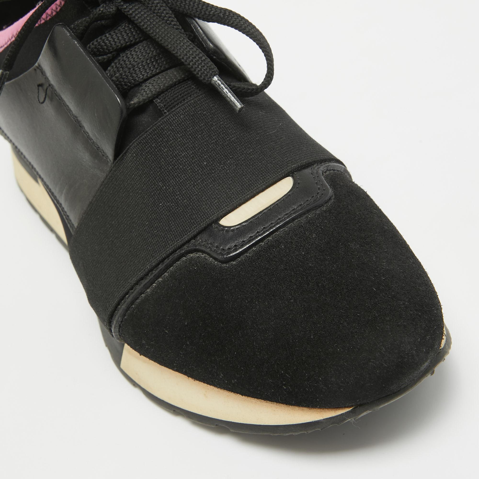 Balenciaga Black Suede and Leather Race Runner Sneakers Size 39 3