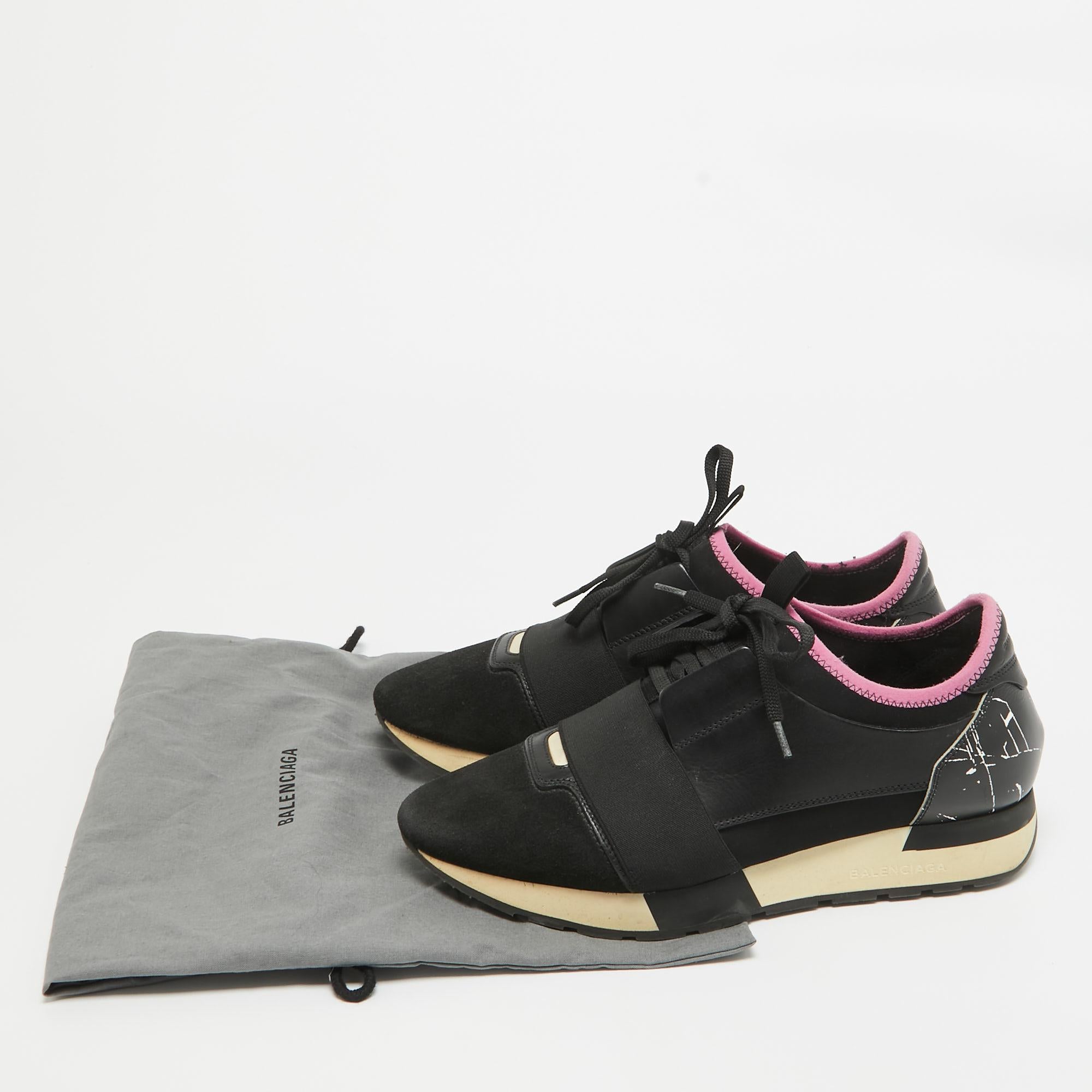 Balenciaga Black Suede and Leather Race Runner Sneakers Size 39 5