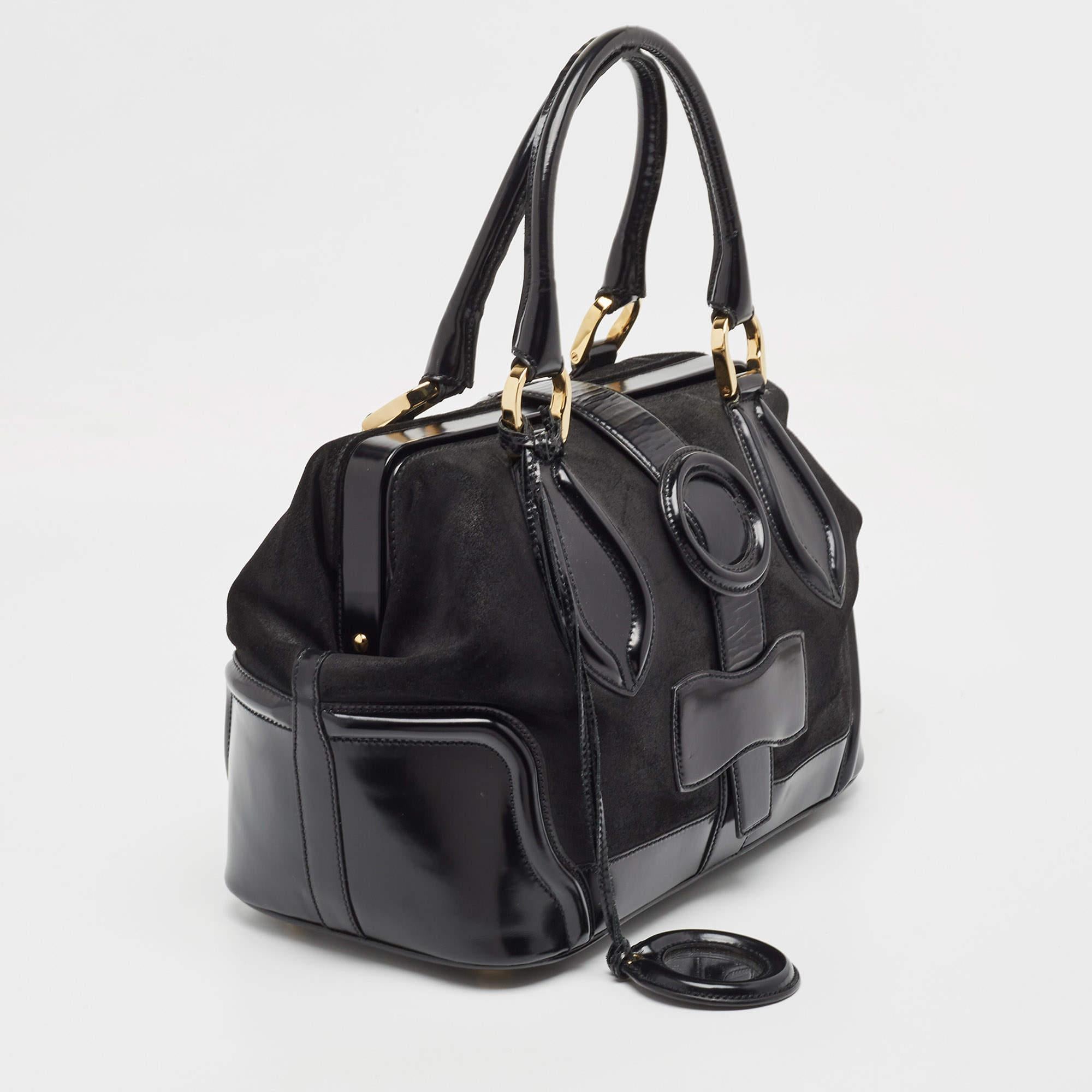 Balenciaga Sac Umhängetasche aus schwarzem Wildleder und Lackleder mit hervorragendem Rahmen im Angebot 13