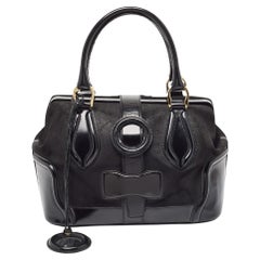 Balenciaga Black Suede and Patent Leather Sac Superb Frame Satchel