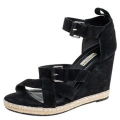 Balenciaga Black Suede Espadrille Wedge Ankle Strap Sandals Size 41