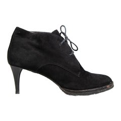 Balenciaga Black Suede Lace Up Low Heel Boots Size IT 38.5