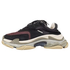 Balenciaga Black Suede Leather & Fabric Triple S Low Top Sneakers Size 44