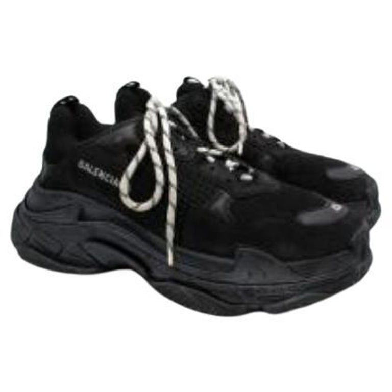 Balenciaga Black Suede and Mesh Triple S Sneakers For Sale at 1stDibs