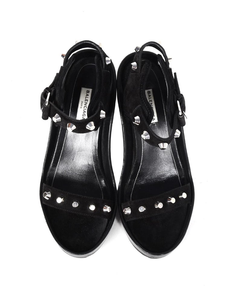 Balenciaga Black Suede Studded Heeled Platform Sandals Sz 38 For Sale ...