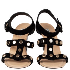 BALENCIAGA black suede STUDDED WEDGE Sandals Shoes 41