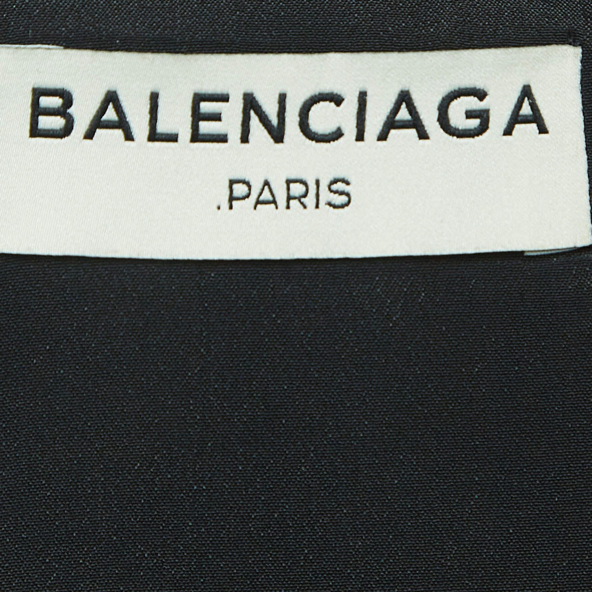 Balenciaga Black Synthetic and Mesh Ruched Sleeve Top M For Sale 2