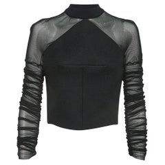 Balenciaga Black Synthetic and Mesh Ruched Sleeve Top M