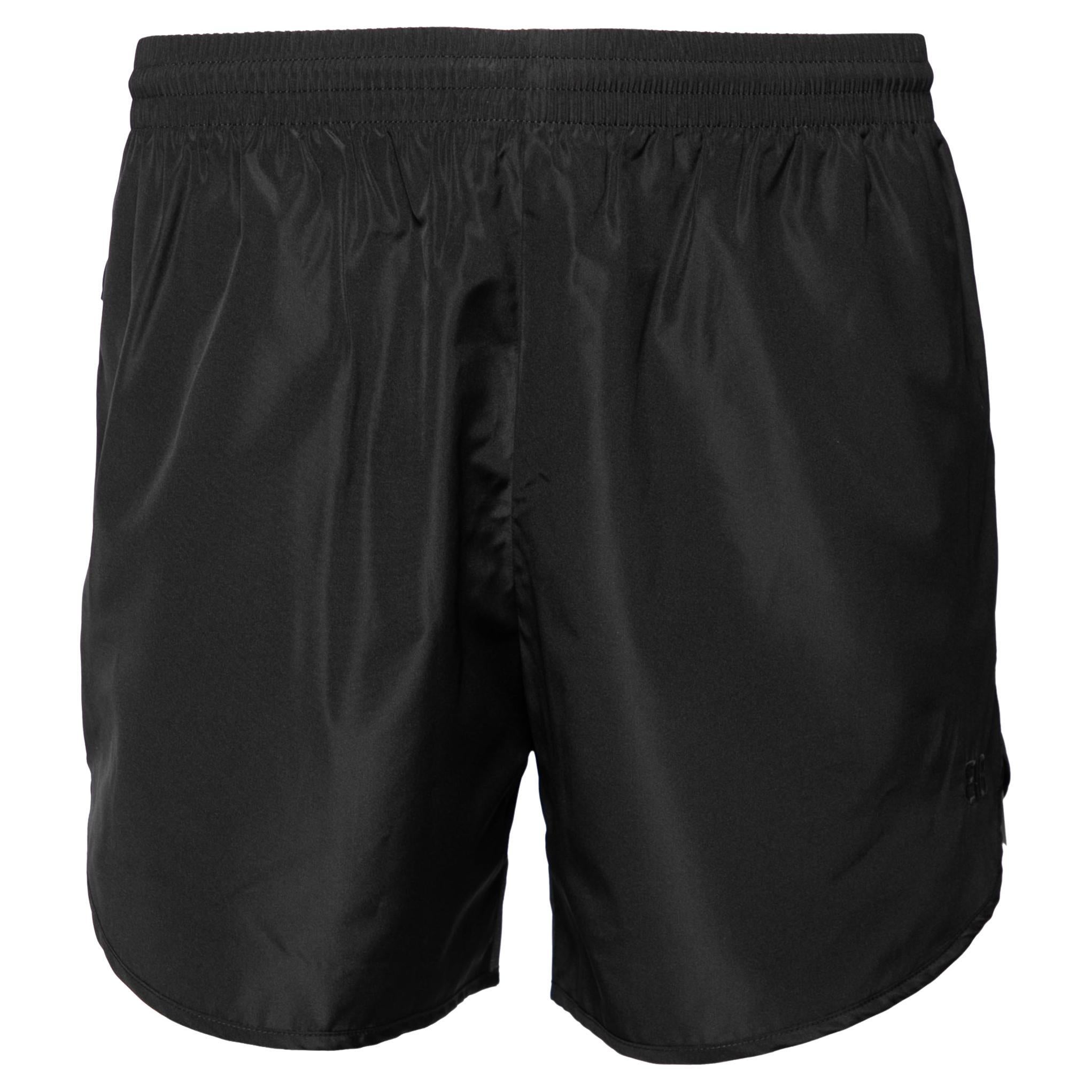 Balenciaga Black Synthetic Logo Embroidered Running Shorts M For Sale