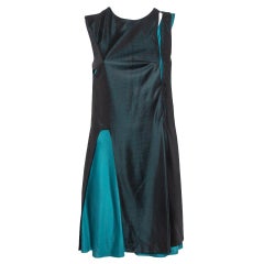 Balenciaga Black & Teal Green Knit Paneled Sleeveless Shift Dress L