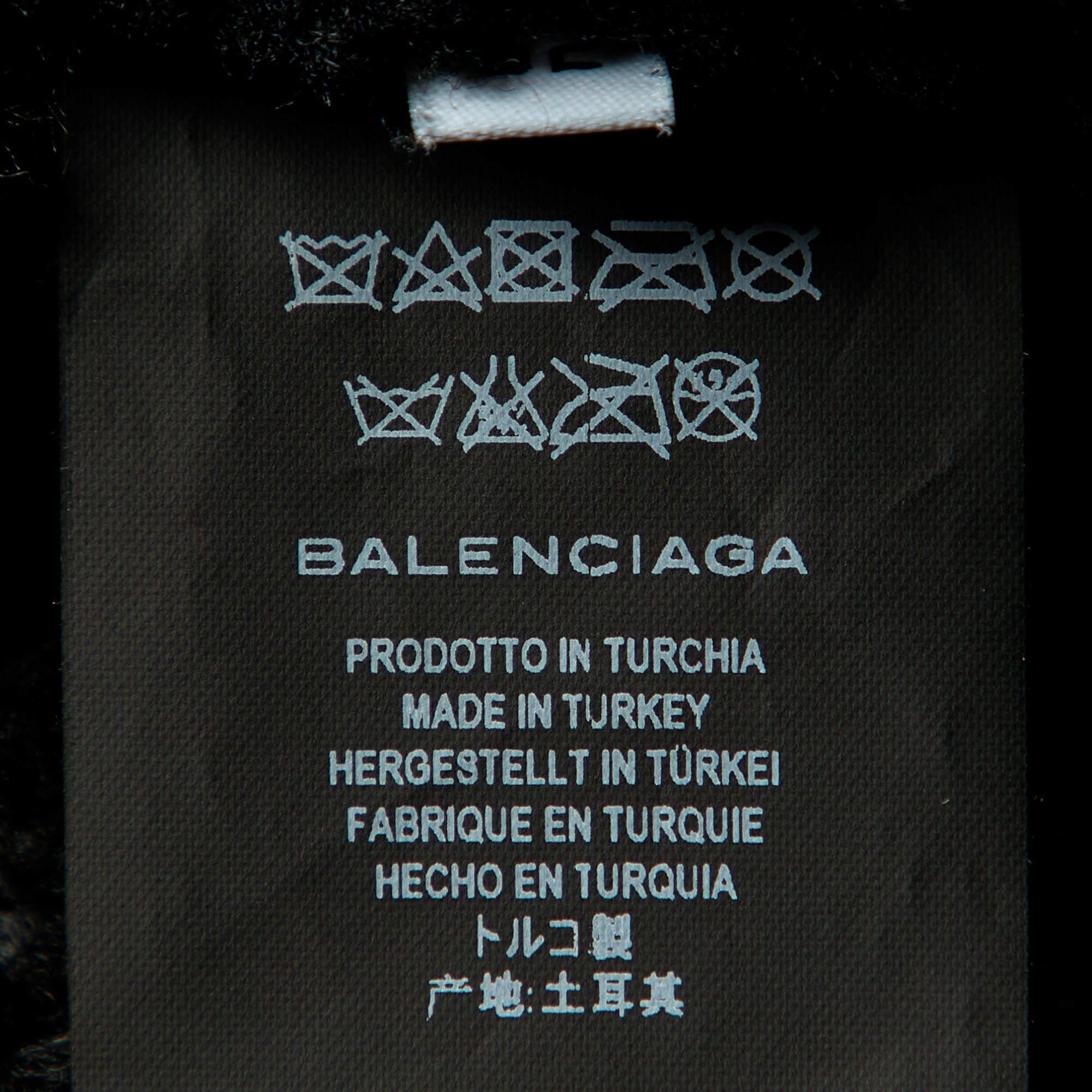 Balenciaga Black Texture Leather & Logo Shearling Jacket XL For Sale 2
