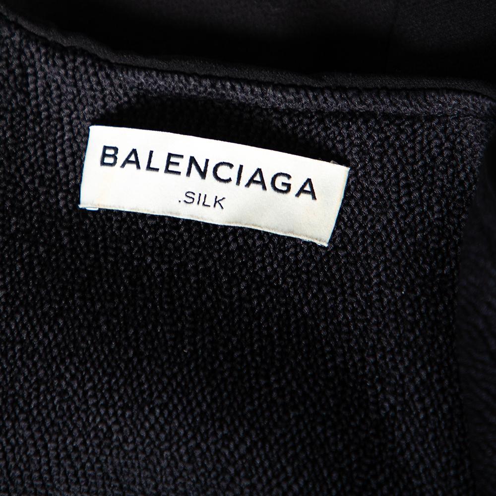Schwarzes ärmelloses Minikleid von Balenciaga aus strukturierter Seide mit kontrastierendem Overlay M Damen im Angebot
